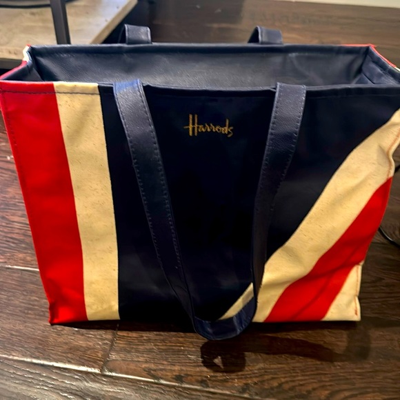 HARRODS LOGO OILCLOTH ZIPPER SHOPPER BAG UK TOTE - Picture 1 of 5